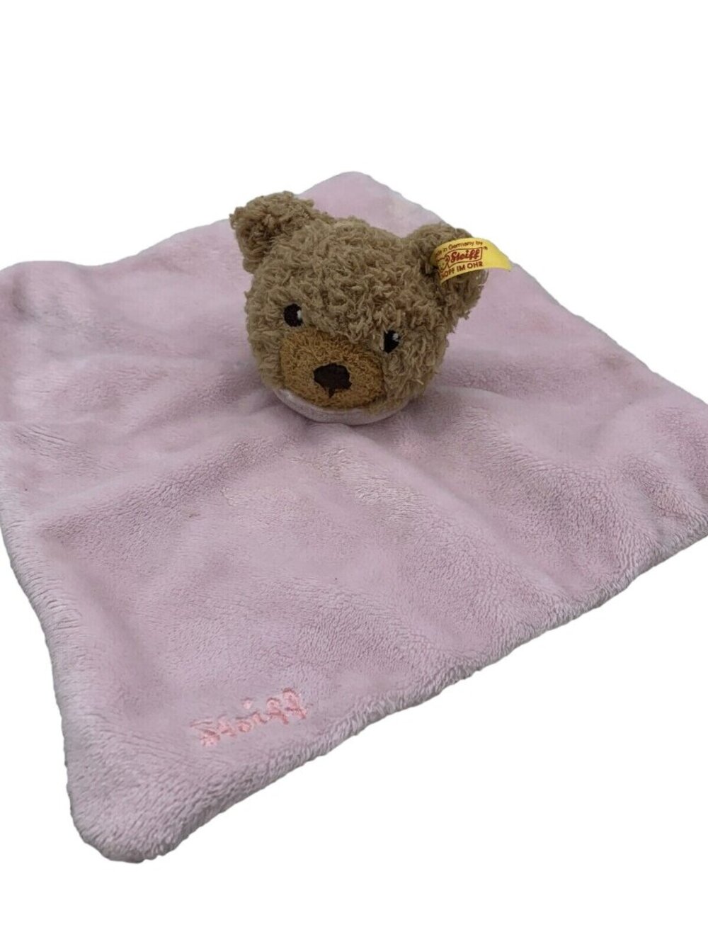 Steiff Lovey Baby Security Blanket Brown Bear Stuffed Animal Toy Pink
